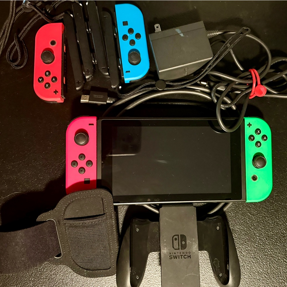 Nintendo Switch Console with Neon Green and Pink Joy-Con